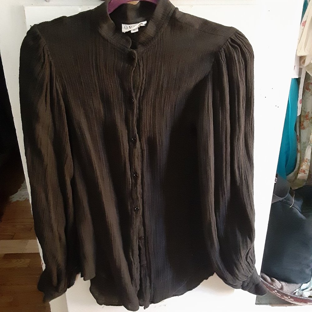 Ovate Linen Blouse in Black Crinkle Gauze - 2020 Collection
